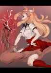  1girl animal_ear_fluff animal_ears bar_censor breasts brown_hair censored clothed_sex cowgirl_position cross-section cum cum_in_pussy fate/extra fate/extra_ccc fate/extra_ccc_fox_tail fate_(series) fox_ears fox_tail girl_on_top hetero highres kitsune long_hair overflow penis red_skirt sex skirt straddling suzuka_gozen_(fate) tail val_(escc4347) wrist_grab yellow_eyes 