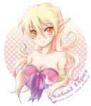  bare_shoulders blonde_hair blush breasts cleavage commentary_request elf esper_(saga_2) kichijou_agata long_hair lowres pointy_ears saga saga_2 solo 