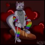  &lt;3 2018 anthro balls canine claws clothed clothing collar food fox fur hair male mammal nekosteck penis saliva sammuel smile solo white_fur wolf yellow_eyes 