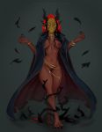  breasts choker claws cloak clothing demon digitigrade druid female flower hi_res horn humanoid jewelry magic_user mask mjenai mostly_nude necromancer not_furry plant pointy_ears rose solo thorns tribal_spellcaster url watermark yesenia_(character) 