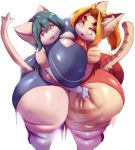  anthro big_breasts big_butt breast_squish breasts breasts_frottage butt cat clothed clothing duo fate_(trinity-fate62) feline female hair hi_res huge_breasts huge_butt hyper hyper_breasts inner_ear_fluff mammal thick_thighs thigh_grab tori_(trinity-fate62) trinity-fate62 yellow_eyes 