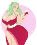  alcohol alien animal_humanoid beverage big_breasts big_butt bitting_lip blush breasts butt cat_humanoid clothed clothing feline female green_hair hair huge_breasts humanoid jewelry kokobuttz lips long_hair looking_at_viewer mammal mature_female pine_pine simple_background solo space_dandy thick_thighs wide_hips wine 