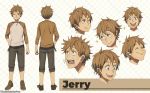  back belt blue_eyes brown_footwear brown_hair brown_shirt child eyelashes full_body grey_eyes grey_pants happy jerry_(tom_and_jerry) long_sleeves looking_at_viewer looking_to_the_side meme one_eye_closed pants personification rosel-d shirt smile standing sweatdrop tom_and_jerry 