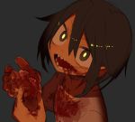  1girl blood blood_on_face female guro highres ootorii_bisetsu open_mouth original sharp_teeth solo teeth zombie 