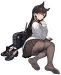  alternate_costume animal_ears ass atago_(azur_lane) azur_lane bag black_footwear black_hair black_legwear black_skirt breasts brown_eyes duffel_bag feet full_body hair_behind_ear kishiyo large_breasts loafers long_hair looking_at_viewer mole mole_under_eye official_art panties panties_under_pantyhose pantyhose school_uniform shoes shoes_removed skirt soles solo thighband_pantyhose transparent_background underwear 