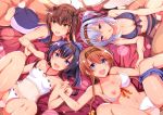  4girls akizuki_(kantai_collection) bikini bikini_aside black_hair black_headband braid breasts brown_hair circle_formation colorized commentary_request group_sex hachimaki hair_flaps hair_ornament hairband hatsuzuki_(kantai_collection) headband hetero holding_hands implied_sex interstellar kantai_collection light_brown_hair multiple_boys multiple_girls nipples one_breast_out orgy ponytail propeller_hair_ornament sex silver_hair suzutsuki_(kantai_collection) swimsuit teruzuki_(kantai_collection) twin_braids 