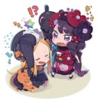  2girls abigail_williams_(fate/grand_order) blonde_hair bow chibi commentary_request fate/grand_order fate_(series) hair_ornament hat japanese_clothes katsushika_hokusai_(fate/grand_order) kimono long_hair long_sleeves md5_mismatch multiple_girls obi octopus orange_bow polka_dot polka_dot_bow purple_eyes resized saint_quartz sash stuffed_animal stuffed_toy tears teddy_bear tokitarou_(fate/grand_order) totatokeke translation_request upscaled 