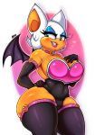  &lt;3 2018 anthro armwear bat big_breasts blush breasts camel_toe choker clothed clothing darknud elbow_gloves eyelashes eyeshadow female gloves half-closed_eyes hi_res legwear lipstick makeup mammal membranous_wings navel rouge_the_bat smile solo sonic_(series) standing teeth thick_thighs thigh_highs two_tone_background wings 