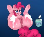  2018 anus blue_eyes blush butt cream equine female feral flatcolor food foreplay friendship_is_magic frosting fullbody fur hair hooves horse mammal my_little_pony nipples peace_sign_(disambiguation) pink_fur pink_hair pinkie_pie_(mlp) pony presenting presenting_hindquarters presenting_pussy pussy slightly_chubby solo spottyfreak whipped_cream 