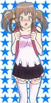  1girl black_skirt brown_hair child female hair_ribbon kannagi_miyabi kono_naka_ni_hitori_imouto_ga_iru! loli looking_at_viewer open_mouth signature solo starry_background tank_top twintails white_legwear yellow_eyes 