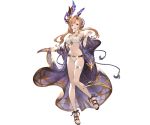 bare_shoulders bikini bracelet breasts brown_eyes brown_hair choker cleavage flower full_body granblue_fantasy hair_flower hair_ornament jewelry long_hair looking_at_viewer medium_breasts minaba_hideo navel official_art open_mouth open_toe_shoes sandals sidelocks smile solo song_(granblue_fantasy) standing swimsuit thigh_strap transparent_background white_bikini 