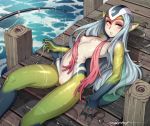  blue_hair blue_submarine_no_6 blush breasts erotibot long_hair mutio nipples nude pointed_ears pussy red_eyes uncensored water watermark 