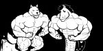  aaron_(undertale) abs anthro biceps big_muscles canine duo equine fish fur horse hybrid hyper hyper_muscles ice ice_cube ice_cube_(undertale) ice_wolf_(undertale) male mammal marine monochrome muscular pecs ripped-saurian standing undertale video_games wolf 