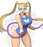  aiming_at_viewer blonde_hair blue_eyes blue_swimsuit breasts commentary_request heart hose large_breasts long_hair noppo_(tarstation) one-piece_swimsuit open_mouth rainbow_mika solo street_fighter swimsuit thick_thighs thighs twintails wrestling_mask 