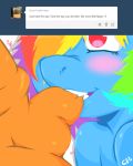  2014 animal_genitalia animal_penis ball_bite balls blue_fur blush cold-blooded-twilight duo equine equine_penis erection female friendship_is_magic fur hi_res horse male mammal medial_ring my_little_pony orange_balls orange_penis penis pony rainbow_dash_(mlp) 