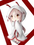  absurdres ayanami_(azur_lane) azur_lane bangs blush brown_eyes brown_footwear chibi chinese_commentary commentary_request covered_mouth covering_mouth eyebrows_visible_through_hair flower_knot full_body hair_between_eyes hair_ornament hairclip hand_to_own_mouth head_tilt headgear highres hood japanese_clothes kimono light_brown_hair long_hair long_sleeves looking_away nagato-chan sleeves_past_fingers sleeves_past_wrists solo standing tassel uchikake white_kimono 