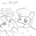  2018 annoyed bed duo english_text equine female feral friendship_is_magic greyscale hair horn horse mammal monochrome my_little_pony pony rainbow_dash_(mlp) simple_background text tjpones twilight_sparkle_(mlp) unicorn white_background 