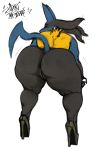 2018 anthro big_breasts big_butt breasts butt digital_media_(artwork) female huge_butt looking_at_viewer looking_back lucario nintendo pok&eacute;mon pok&eacute;mon_(species) pussy sligarthetiger solo thick_thighs video_games 