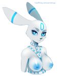  2018 annya bdsm blue_eyes blue_markings blue_nipples bondage bound breasts canine clothing collar cutaway digital_media_(artwork) eeveelution female fur harness lighty looking_at_viewer mammal markings nintendo nipples nude pok&eacute;mon pok&eacute;mon_(species) simple_background smile solo temporal umbreon video_games 