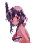  :t bikini_top black_hair blush breasts check_commentary commentary_request hair_ornament kantai_collection looking_at_viewer medium_breasts red_eyes sagamiso short_hair simple_background solo white_background yamashiro_(kantai_collection) 
