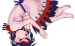  barefoot black_hair bracelet commentary_request dress expressionless horns jewelry kijin_seija looking_at_viewer meimaru_inuchiyo multicolored_hair red_eyes sailor_collar short_hair solo touhou white_background white_hair 