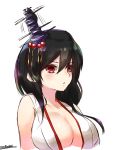  :o bare_shoulders black_hair breasts cleavage hair_ornament highres kantai_collection large_breasts light_blush looking_at_viewer momiji_(103) red_eyes short_hair signature solo upper_body white_background yamashiro_(kantai_collection) 