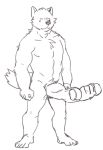  :3 animated anthro biped black_and_white canine chest_tuft dog dot_eyes dumbbell exercise feet holding_object humor male mammal monochrome muscular muscular_male nude penis royalsobatya simple_background smile solo standing tuft unusual_penis weightlifting weights what what_has_science_done white_background workout 