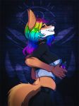  animated canid canine circuit clothed clothing collar colored_hair cyberfox ear_piercing facial_piercing female fox furgonomics furry-specific_piercing hair hyattlen mammal mileah multicolored_hair muzzle_piercing nose_piercing piercing skirt smile solo spray_can teeth 