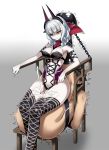  arms_behind_back artist_request bdsm brown_hair carmilla_(fate/grand_order) chains clothed_female_nude_male cum fate_(series) femdom frown human_furniture long_hair looking_down navel nude short_hair silver_hair sitting sitting_on_person thigh_sex thighhighs trembling yellow_eyes 