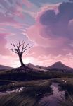  cloud cloudy_sky danfango highres lamb landscape mountainous_horizon no_humans original outdoors scenery sheep sky sunrise tree 