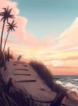  beach cloud cloudy_sky danfango goat highres landscape no_humans ocean original outdoors palm_tree scenery sky sunset tree 