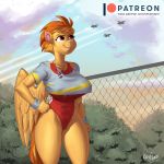  2018 abs aircraft airplane anthro anthrofied breasts clothed clothing cloud digital_media_(artwork) dog_tags equine feathered_wings feathers female friendship_is_magic hair kevinsano leotard mammal multicolored_hair multicolored_tail my_little_pony one-piece_swimsuit patreon pegasus shirt short_hair signature sky smile solo spitfire_(mlp) sweatband swimsuit two_tone_hair url wings wonderbolts_(mlp) 