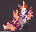  &lt;3 blush bow braixen clothing cum cum_in_mouth cum_inside cute duo eevee erection fellatio flower kneeing maid_uniform male nintendo oral penis plant pok&eacute;mon pok&eacute;mon_(species) senz sex sitting suit uniform video_games wet 