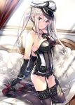  adapted_costume anchor arms_behind_back bare_shoulders bdsm black_corset black_gloves black_legwear black_panties blonde_hair blue_eyes blush bondage bound breasts cleavage collarbone commentary_request corset couch cuffs dress garter_straps gloves graf_zeppelin_(kantai_collection) hair_between_eyes handcuffs hat high_heels high_ponytail highres indoors iron_cross kantai_collection kneeling kobayashi_chisato large_breasts lingerie long_hair looking_at_viewer necktie panties parted_lips peaked_cap purple_eyes red_neckwear sidelocks signature sleeveless sleeveless_dress solo thighhighs twintails underwear white_background white_hat 