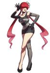  alternate_costume black_dress breasts dress elbow_gloves full_body gloves hair_over_eyes long_hair official_art ogura_eisuke red_hair shermie short_dress smile snk snk_heroines:_tag_team_frenzy solo the_king_of_fighters thighhighs 