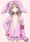  alternate_costume animal_hood armband bangs blunt_bangs blush breasts bunny_hood clearite closed_mouth collarbone cowboy_shot fang fang_out hand_on_hip hood hood_up hooded_jacket jacket long_hair long_sleeves looking_to_the_side natori_sana navel open_clothes open_jacket pink_background pink_jacket red_eyes sana_channel sidelocks silver_hair simple_background sleeves_past_wrists small_breasts smile solo standing thighhighs unzipped v-shaped_eyebrows virtual_youtuber white_legwear zipper zipper_pull_tab 