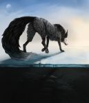  2015 ambiguous_gender butt canine detailed_background digital_media_(artwork) feral fur grey_fur hi_res mammal outside paws shwonky solo standing 