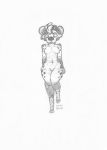  anthro breasts fangs female greyscale hair hi_res hyena kkinu line_art looking_at_viewer mammal monochrome nude pencil_(artwork) smile solo traditional_media_(artwork) 