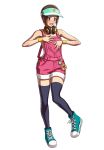  alternate_costume blush brown_eyes brown_hair flat_chest full_body headphones official_art ogura_eisuke overalls shoes short_hair sneakers snk snk_heroines:_tag_team_frenzy solo the_king_of_fighters thighhighs yuri_sakazaki 