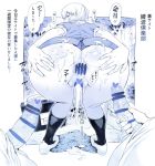  1boy 1girl 2boys anus ass ass_grab ayanami_rei bar_censor breasts censored cum cum_in_pussy female grass hetero huge_ass huge_breasts looking_at_viewer looking_back mogudan monochrome multiple_boys neon_genesis_evangelion no_panties penis puffy_nipples pussy school_uniform sex shoes short_hair spread_anus spread_pussy sweat translation_request 