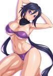  arched_back armpits arms_behind_head arms_up ayame_(gundam_build_divers) bangs bare_arms bare_legs barefoot bikini black_hair blush breasts cleavage closed_mouth covered_collarbone detached_collar groin gundam gundam_build_divers hair_between_eyes hair_ornament head_tilt highres kneeling large_breasts long_hair looking_at_viewer low_ponytail navel nib_pen_(medium) ozaneko purple_bikini purple_eyes shadow shiny shiny_hair shiny_skin sidelocks simple_background solo split_ponytail stomach strapless strapless_bikini swimsuit thick_thighs thighs traditional_media turtleneck very_long_hair white_background 
