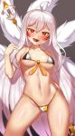  :q ahoge ara_han bikini blush breasts bright_pupils commentary contrapposto elsword eun_(elsword) eyeliner facial_mark gradient gradient_background hair_ornament hair_stick halterneck long_hair looking_at_viewer makeup medium_breasts micro_bikini multiple_tails naughty_face navel nt00 open_mouth red_eyes revision sakra_devanam_(elsword) shiny shiny_skin sidelocks simple_background slit_pupils smile solo standing string_bikini swimsuit tail tongue tongue_out underboob very_long_hair white_hair 