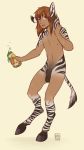  2018 animal_genitalia anthro balls brown_eyes equine fur hair hooves human male mammal nipples nude reservoirdog_(artist) shampoo sheath solo striped_fur stripes transformation wet wet_hair zebra 