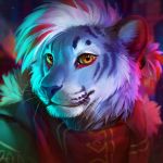  2018 alsareslynx amber_eyes anthro blue_fur blue_nose digital_media_(artwork) feline fur headshot_portrait looking_at_viewer mammal portrait smile solo tiger 