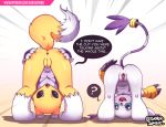  ? anthro anus ass_up bent_over black_nose blue_eyes butt claws digimon duo english_text female gatomon looking_through_legs nude plump_labia presenting presenting_pussy pussy rear_view renamon skajrzombie text 