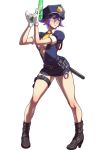  alternate_costume blue_eyes blue_hair blush breasts cleavage full_body gloves hat love_heart official_art ogura_eisuke police police_hat police_uniform policewoman small_breasts snk snk_heroines:_tag_team_frenzy solo the_king_of_fighters uniform 