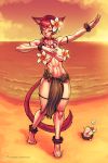  animal_ears bbc-chan beach borrowed_character breasts cat_ears cat_tail choker closed_eyes commentary commission dancing english_commentary flower full_body hair_flower hair_ornament hawaii hibiscus highres large_breasts leaf_skirt lei mascot navel ocean original pasties sand short_hair solo_focus sunset tail toned 