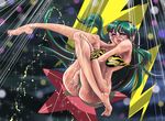  armpits ass barefoot bikini_pull blue_eyes breasts colored_pubic_hair fang green_hair hand_on_face hand_on_own_face hips horns lightning_bolt long_hair lum lum_invader masturbation natanunosoru oni open_mouth peeing pointy_ears pubic_hair pussy smile solo sparkle squirting star tears uncensored urusei_yatsura 