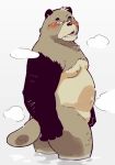  2017 anthro belly black_nose blush butt canine garouzuki humanoid_hands male mammal moobs nipples overweight overweight_male solo tanuki 