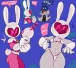  2018 5_fingers anthro armor bikini breasts captaineaglesmut cleavage clothed clothing comic dialogue duo english_text female fur gloves helmet lagomorph looking_at_viewer mammal navel pinku_(miscon) rabbit rabbit_tail ray_fun small_breasts swimsuit text thick_thighs under_boob uniform weapon white_fur 